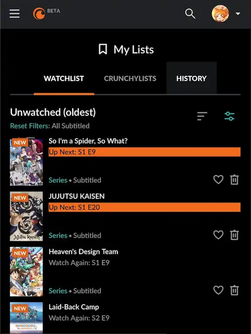 New design mockup for Crunchyroll Beta